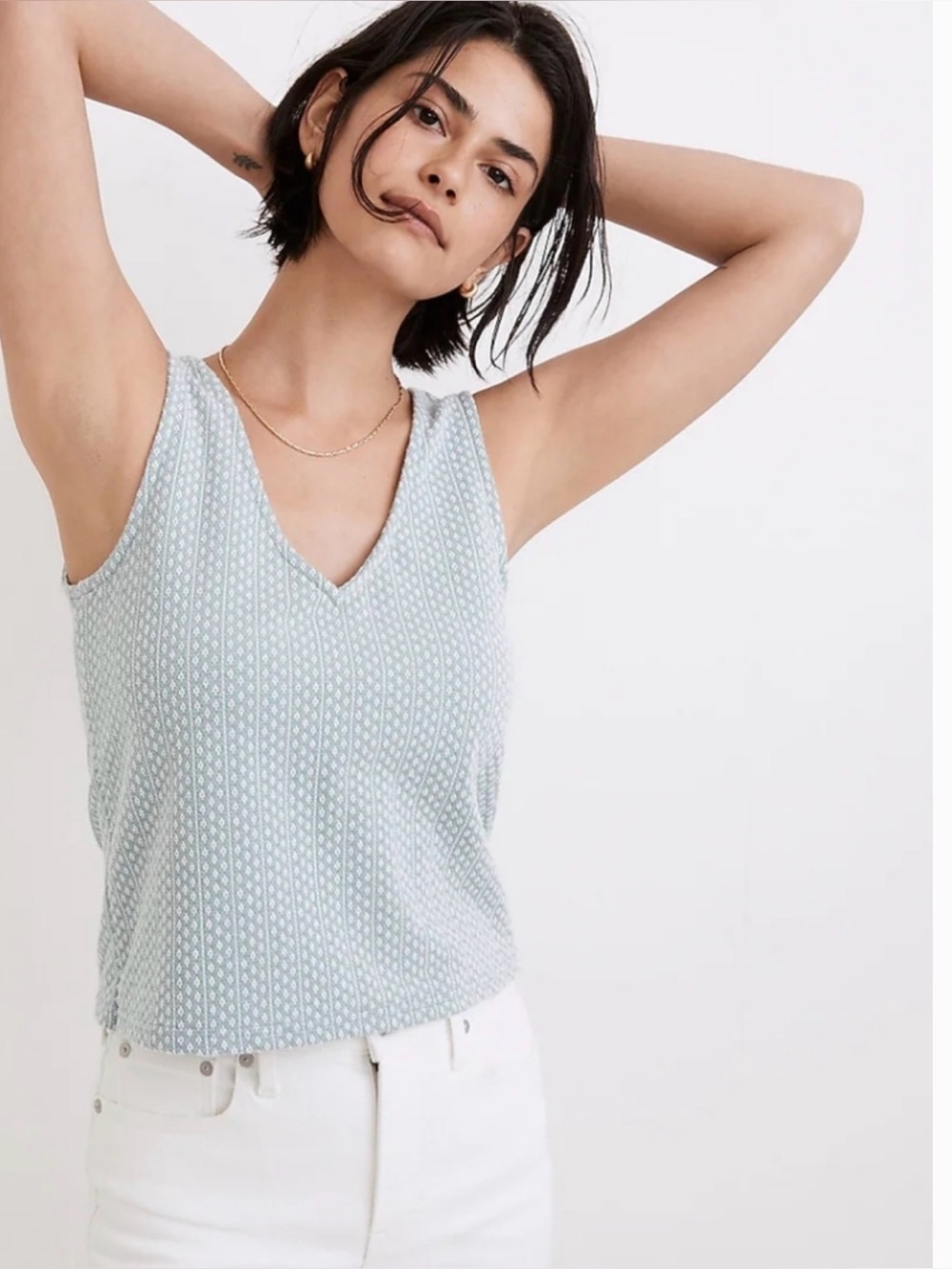 Madewell V-Neck Knit Tank Top in Sage Green